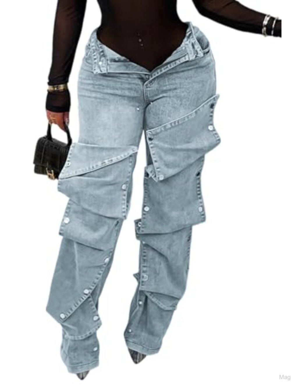 High Waisted Cargo Jeans Straight Wide Leg Baggy Detachable Patchwork
